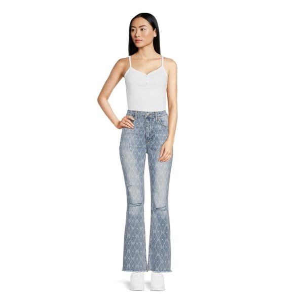 No Boundaries Butterflies Print Juniors Five Pocket Flare Jeans Size 17 NEW - Picture 2 of 14